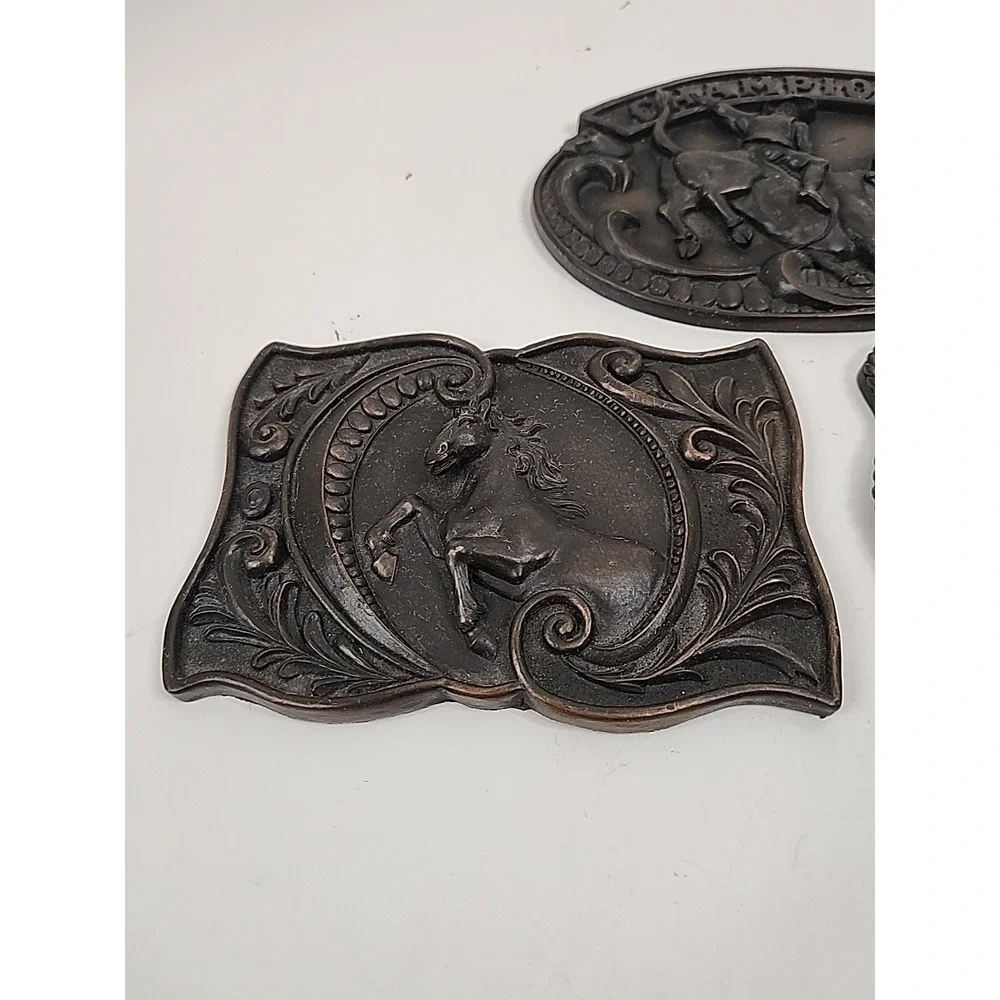 VTG Home Interiors Western Rodeo Buckle Wall Plaques‎ Horse Star Bronco Set of 3